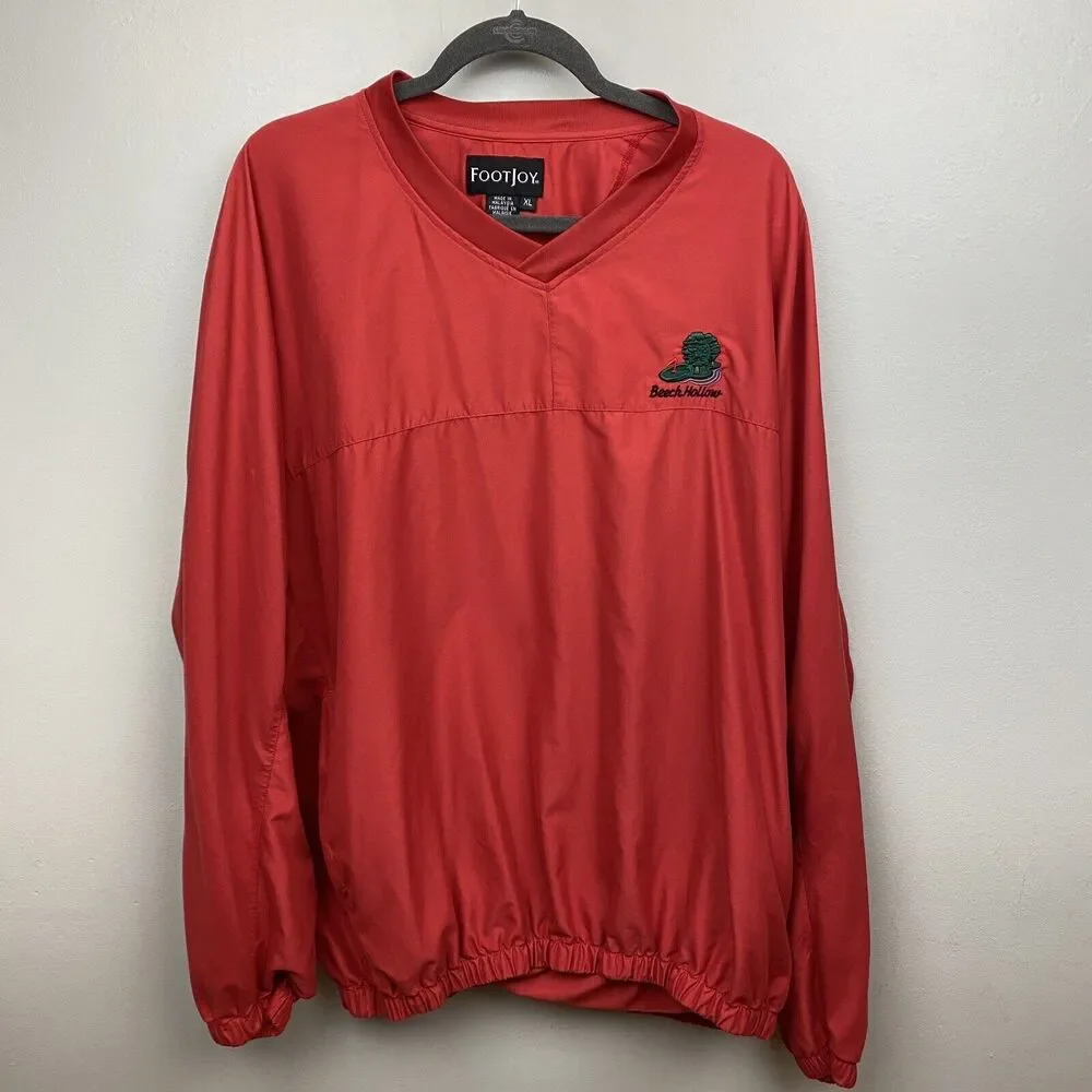 Footjoy windshirt‎ mens xl red long sleeve pullover solid beech hollow V Neck